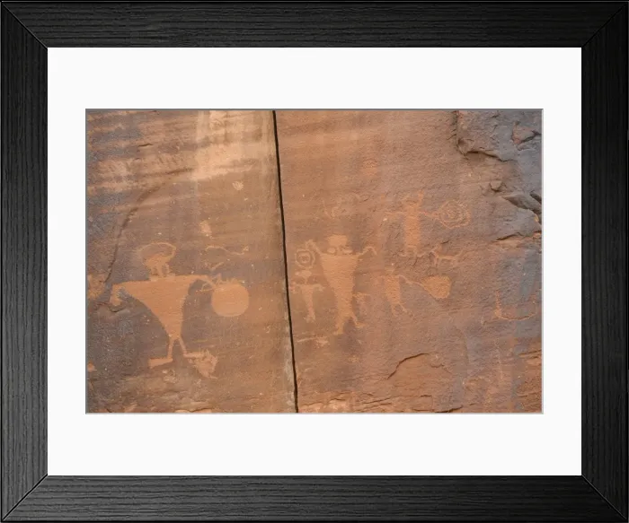 Framed Print : Indian Pictographs, Potash Road, near Moab, Utah, United States of America, North America Framed Print : Indian Pictographs, Potash Road, near Moab, Utah, United States of America, North America
