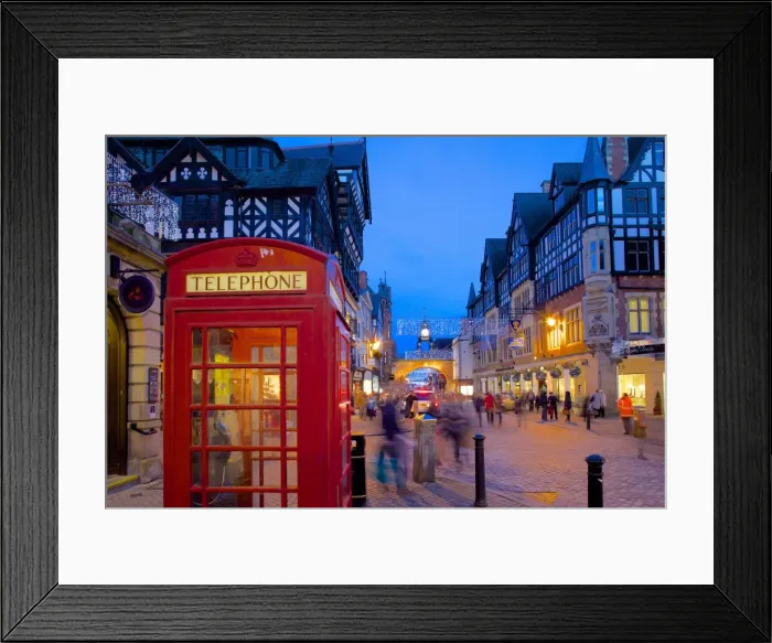 Framed Print : East Gate and telephone box at Christmas, Chester, Cheshire, England, United Kingdom, Europe Framed Print : East Gate and telephone box at Christmas, Chester, Cheshire, England, United Kingdom, Europe