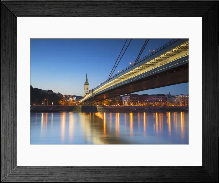 Framed Print : St. Martins Cathedral and New Bridge over the River Danube at dusk, Bratislava, Slovakia, Europe Framed Print : St. Martins Cathedral and New Bridge over the River Danube at dusk, Bratislava, Slovakia, Europe