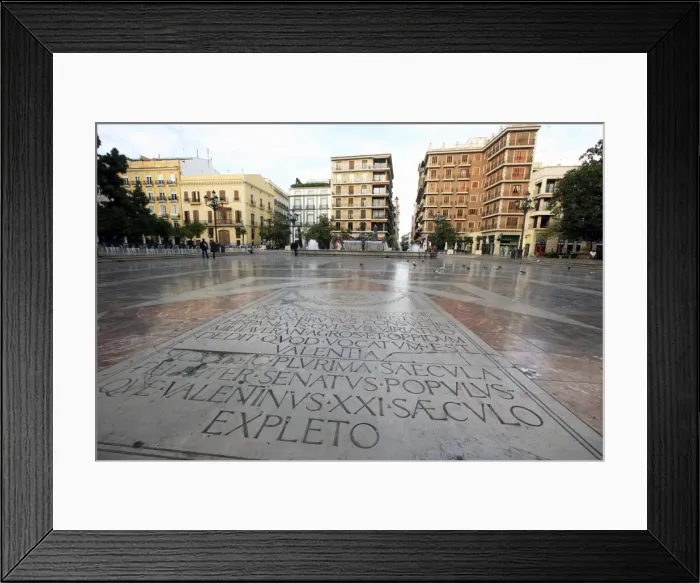 Framed Print : Inscribed stone in a square in Central Valencia, Valencia, Spain, Europe Framed Print : Inscribed stone in a square in Central Valencia, Valencia, Spain, Europe