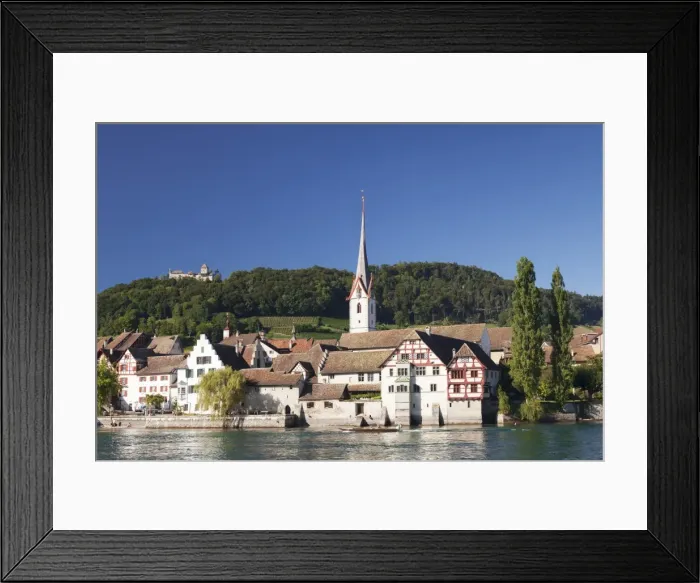 Framed Print : Old town along the Rhine promenade with Burg Hohenklingen castle, Stein am Rhein, Canton Schaffhausen, Switzerland, Europe Framed Print : Old town along the Rhine promenade with Burg Hohenklingen castle, Stein am Rhein, Canton Schaffhausen, Switzerland, Europe