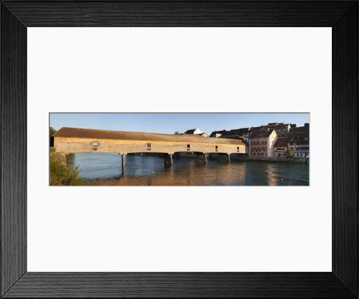 Framed Print : Panoramic image of the historic wooden bridge over the Rhine River, Diessenhofen, Canton Schaffhausen, Switzerland, Europe Framed Print : Panoramic image of the historic wooden bridge over the Rhine River, Diessenhofen, Canton Schaffhausen, Switzerland, Europe