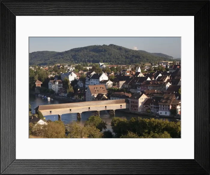 Framed Print : View over Diessenhofen with historic wooden bridge, Canton Schaffhausen, Switzerland, Europe Framed Print : View over Diessenhofen with historic wooden bridge, Canton Schaffhausen, Switzerland, Europe
