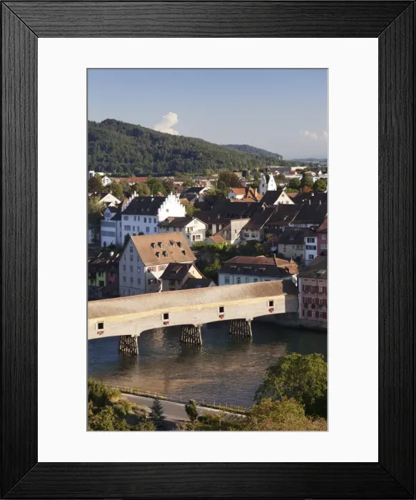 Framed Print : View over Diessenhofen with historic wooden bridge, Canton Schaffhausen, Switzerland, Europe Framed Print : View over Diessenhofen with historic wooden bridge, Canton Schaffhausen, Switzerland, Europe