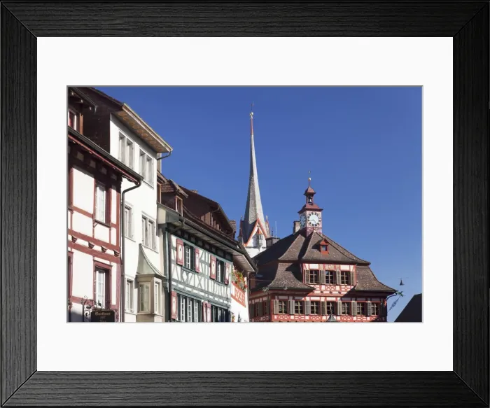 Framed Print : Historic townhouses and town hall in the market place, Stein am Rhein, Canton Schaffhausen, Switzerland, Europe Framed Print : Historic townhouses and town hall in the market place, Stein am Rhein, Canton Schaffhausen, Switzerland, Europe