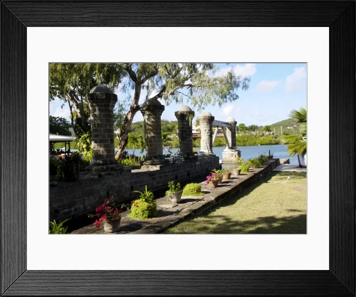 Framed Print : Old sail loft stone columns, Nelsons Dockyard, Antigua, Leeward Islands, West Indies, Caribbean, Central America