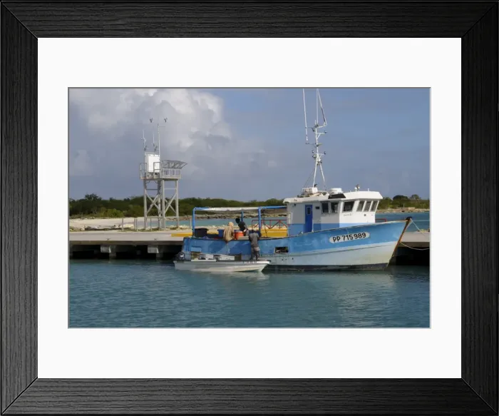 Framed Print : Fishing boat in harbour in Barbuda, Antigua and Barbuda, Leeward Islands, West Indies, Caribbean, Central America Framed Print : Fishing boat in harbour in Barbuda, Antigua and Barbuda, Leeward Islands, West Indies, Caribbean, Central America