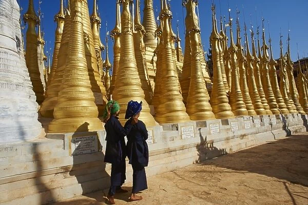 The 1045 stupas of Shwe Inn Thein temple, Inn Dein village, Inle Lake, Shan State, Myanmar (Burma), Asia