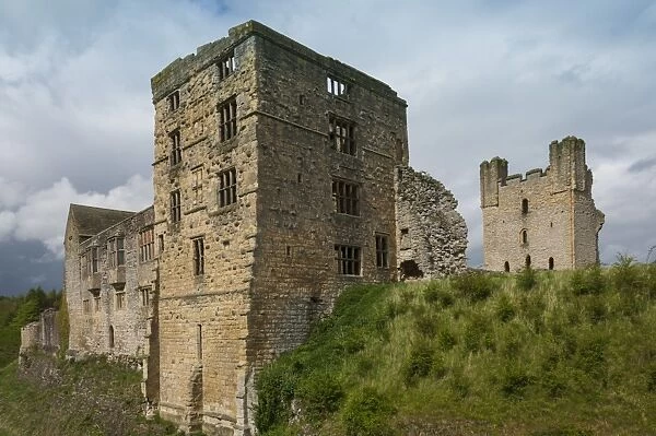 The 12th century Medieval castle, east tower and the 16th century Tudor Mansion, Helmsley, North Yorkshire National Park, Yorkshire, England, United Kingdom, Europe