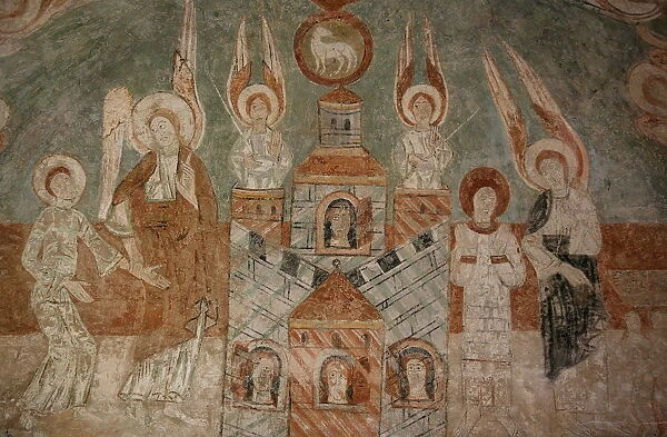 A 12th century Romanesque fresco depicting Celestial Jerusalem in St