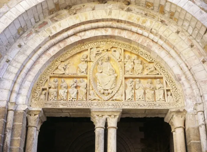 Framed Print : 12th century tympanum above entrance to Eglise St. Pierre (St. Peters church) Framed Print : 12th century tympanum above entrance to Eglise St. Pierre (St. Peters church)
