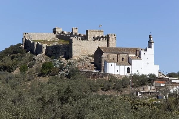 The 13th century castle and parish church, Santa Olalla del Cala, Andalucia, Spain, Europe