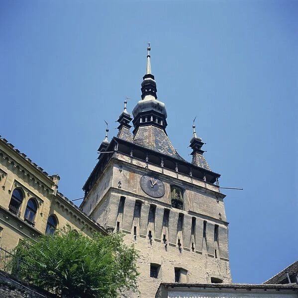 The 14th century Clock Tower with 1648 clock in the medieval citadel at Sighisoara