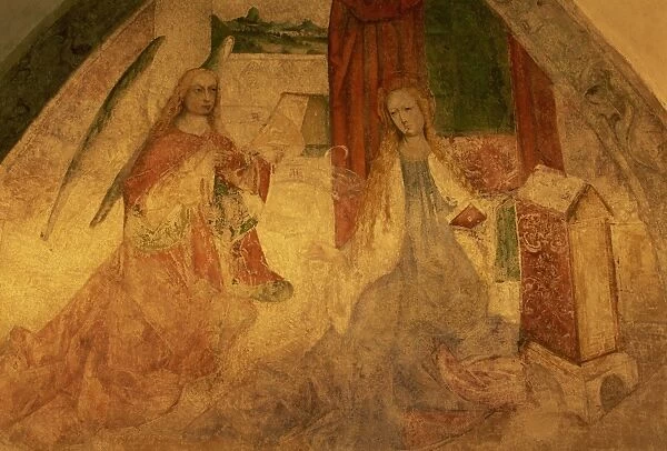 A 14th century mural in Catholic cloister, Olomouc, North Moravia, Czech Republic, Europe