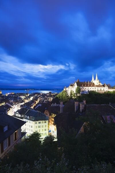 The 15th century chateau and cathedral, Neuchatel, Switzerland, Europe