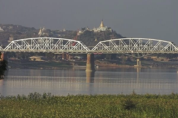 The 16 span Ava Bridge across the Ayeyarwaddy River engineered by the British in 1934