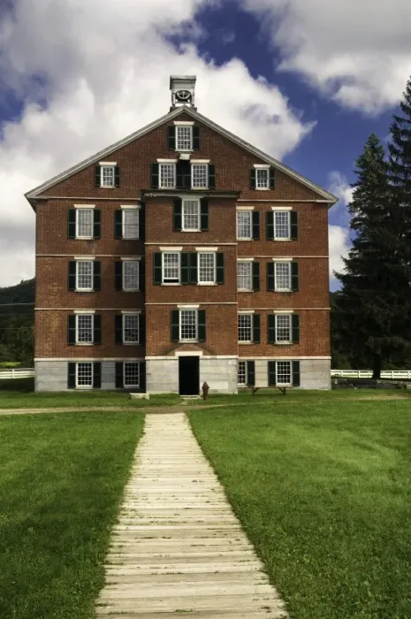 Framed Print : 1830s brick building used as housing for about 100 members of the Shaker community in the Hancock Shaker Village, Hancock, Massachusetts, New England, United States of America, North America Framed Print : 1830s brick building used as housing for about 100 members of the Shaker community in the Hancock Shaker Village, Hancock, Massachusetts, New England, United States of America, North America