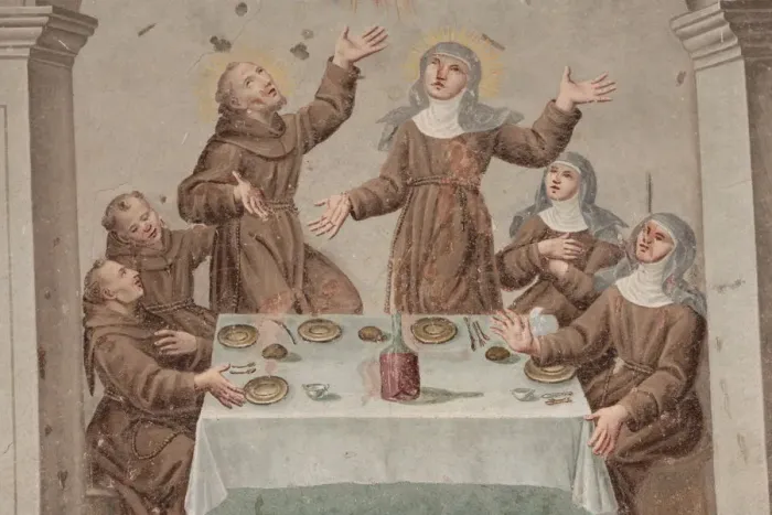 Framed Print : An 18th century fresco depicting the life of St. Francis of Assisi, Monastery of Saorge