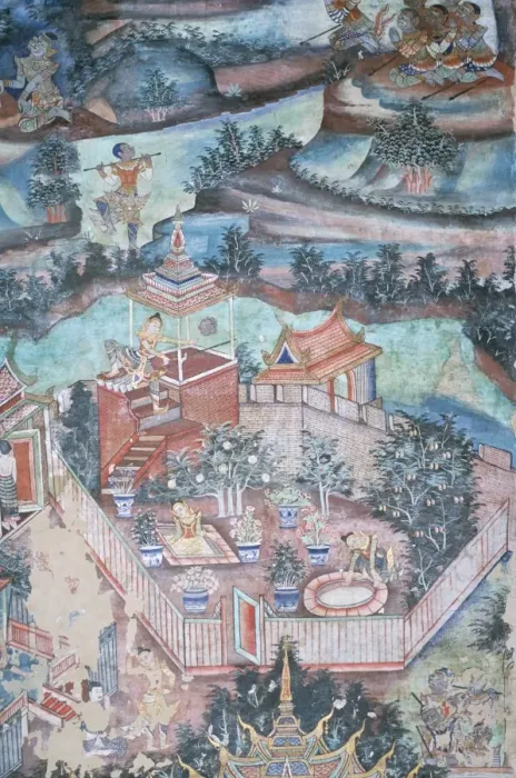 Framed Print : 18th century murals inside Lai Kham viharn Framed Print : 18th century murals inside Lai Kham viharn