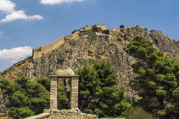 The 18th century Palamidi Fortress citadel with bastion on the hill, Nafplion, Peloponnese, Greece, Europe