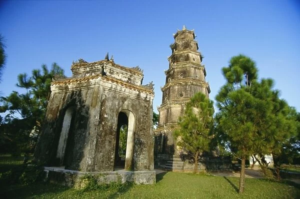 The 21m octagonal tower of the Thien Mu Pagoda by the