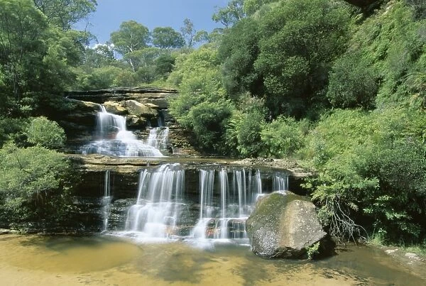 Part of the 300m Wentworth Falls on the great cliff face in the Blue Mountains
