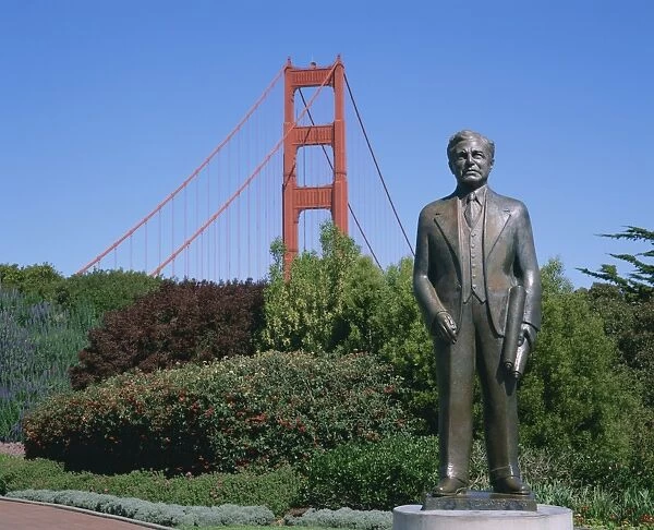 485-8124. Statue of Joseph B Strauss who built the Golden Gate Bridge