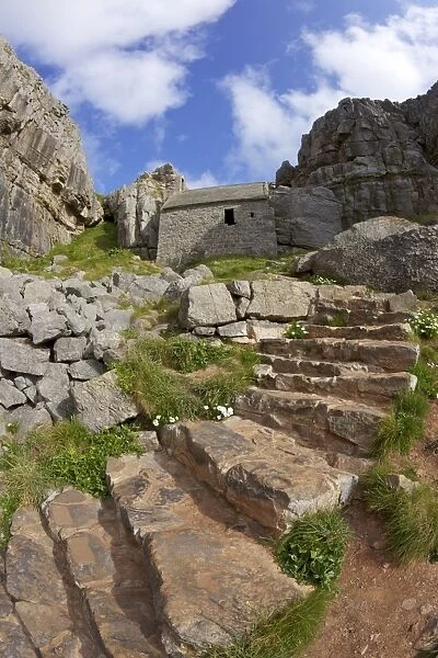 Some of the 52 steps near the 13th century St. Govans Chapel, St. Govans Head