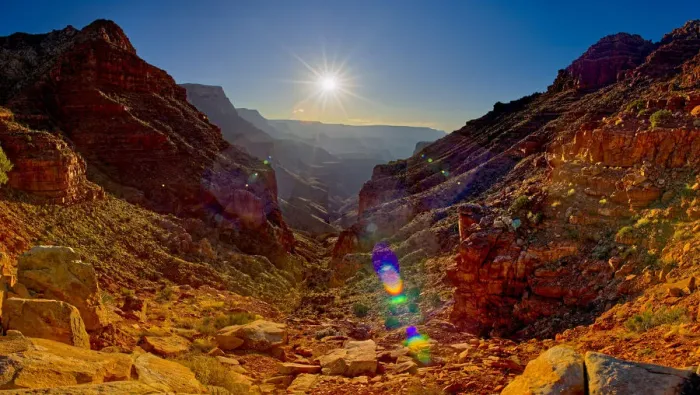 Framed Print : 75 Mile Creek from the Tanner Trail in the Grand Canyon, with Lipan Point on the upper