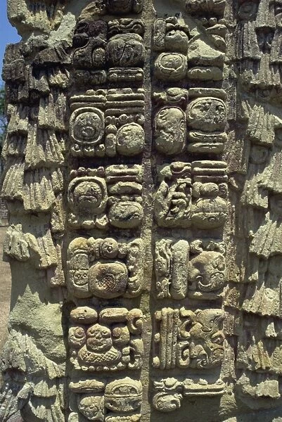 Detail of 8th century AD Mayan stele, Copan, UNESCO World Heritage Site
