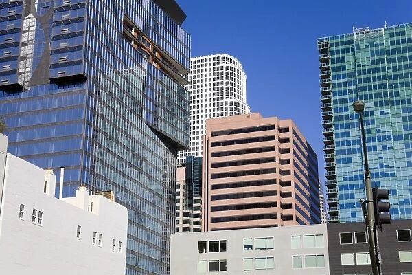 900 Figueroa Tower on the left in Downtown Los Angeles, California, United States of America
