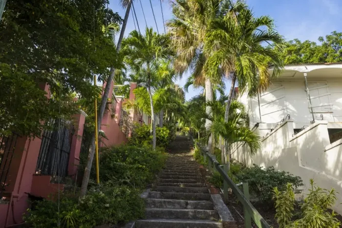 Framed Print : 99 steps, little alley in Charlotte Amalie, capital of St. Thomas, US Virgin Islands Framed Print : 99 steps, little alley in Charlotte Amalie, capital of St. Thomas, US Virgin Islands