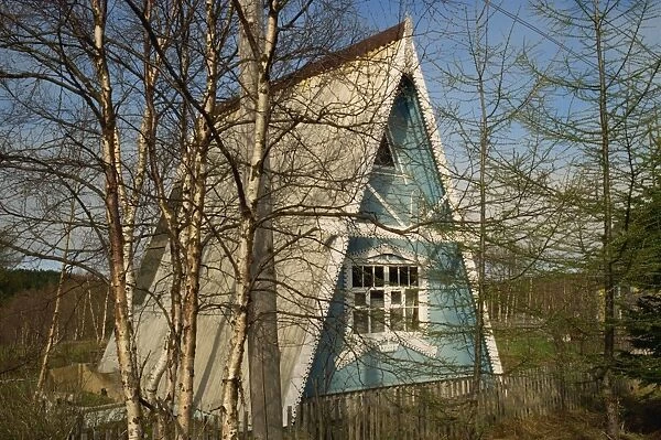 A-frame dacha building, near Korsakov, Sakhalin, Russian Far East, Russia, Asia