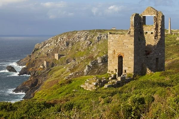 Abandoned Tin Mine near Botallack, UNESCO World Heritage Site, and rocky coast, Cornwall, England, United Kingdom, Europe