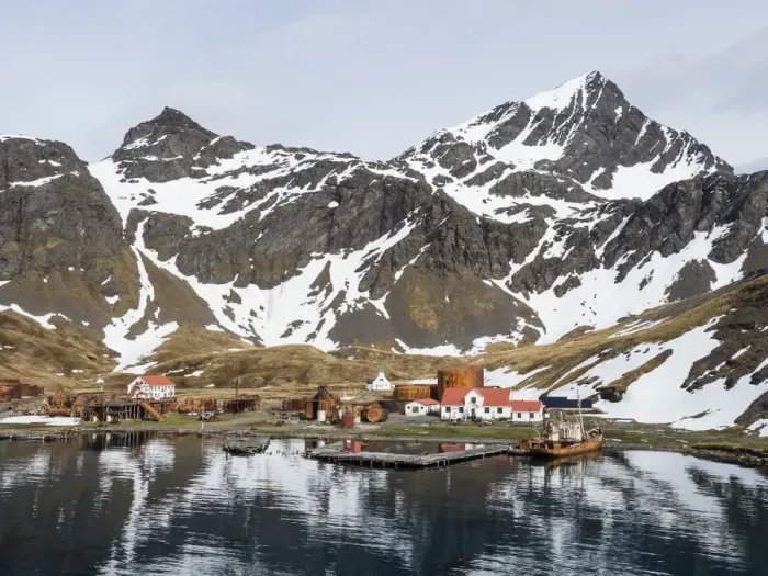 Framed Print : The abandoned whaling station at Grytviken, now cleaned and refurbished for tourism Framed Print : The abandoned whaling station at Grytviken, now cleaned and refurbished for tourism