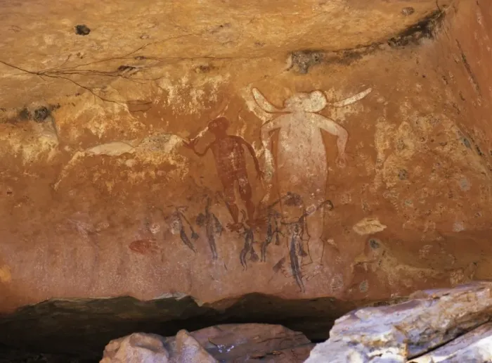 Framed Print : Aboriginal painted figures of varied periods, over-painted, near King Edward River Framed Print : Aboriginal painted figures of varied periods, over-painted, near King Edward River