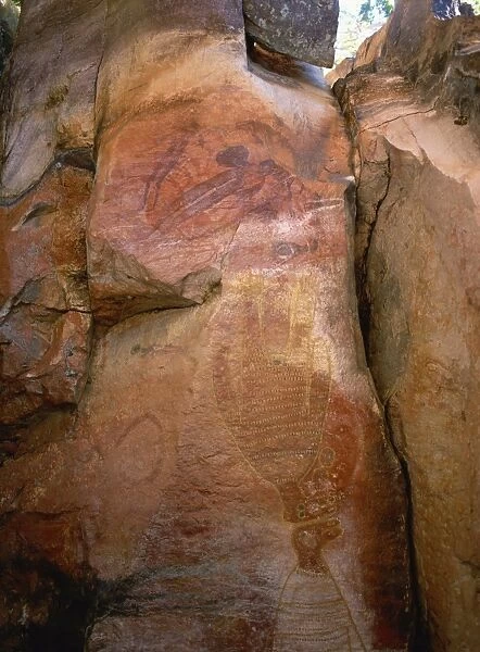 Aboriginal paintings in shaded rock cavity near King Edward River, Kulumburu Road