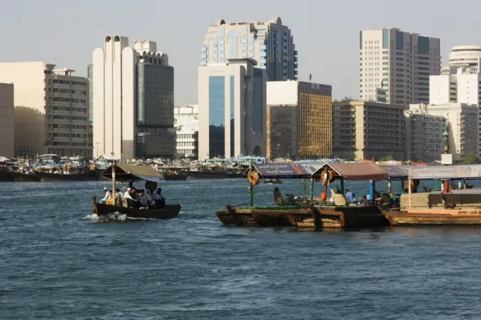 Framed Print : Abras (small ferries) crossing Dubai Creek Framed Print : Abras (small ferries) crossing Dubai Creek