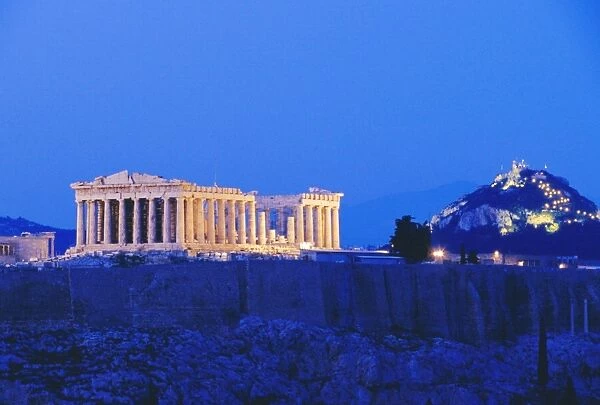 The Acropolis illuminated by floodlight
