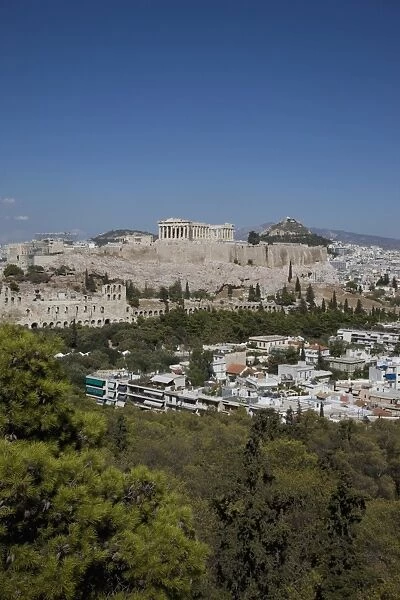 Acropolis on the skyline, Athens, Greece, Europe
