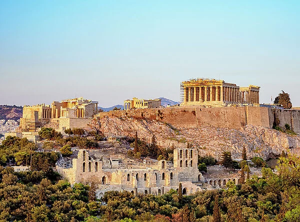 Acropolis at sunset, UNESCO World Heritage Site, Athens, Attica, Greece, Europe
