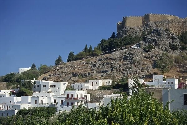 The Acropolis and village of Lindos on the island of Rhodes