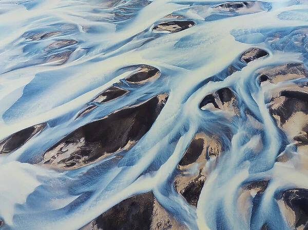 Aerial abstract view of the river on a summer day along the Icleandic southern coast, Iceland, Polar Regions