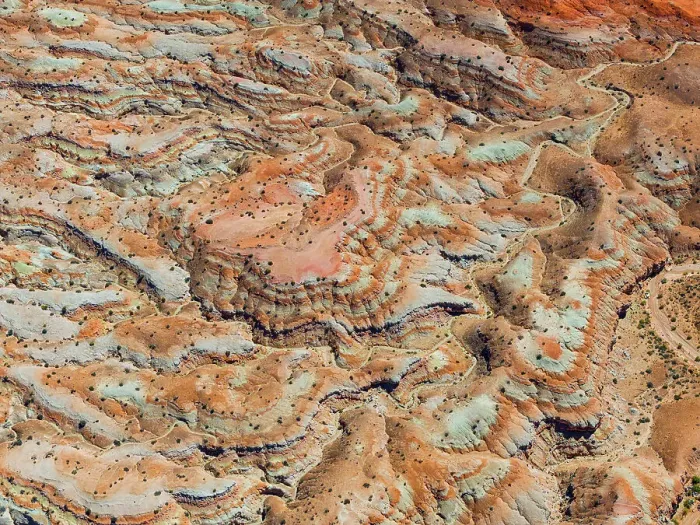 Framed Print : Aerial abstract view taken by drone of desert area near to Goblin Valley National Park during a sunny summer day, Utah, United States of America, North America Framed Print : Aerial abstract view taken by drone of desert area near to Goblin Valley National Park during a sunny summer day, Utah, United States of America, North America