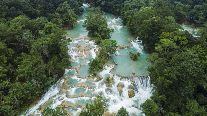 Framed Print : Aerial of Aguas Azules, Chiapas, Mexico, North America Framed Print : Aerial of Aguas Azules, Chiapas, Mexico, North America