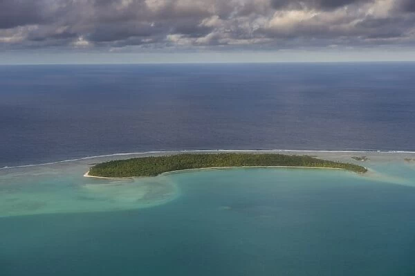 Aerial of Aitutaki lagoon, Rarotonga and the Cook Islands, South Pacific, Pacific