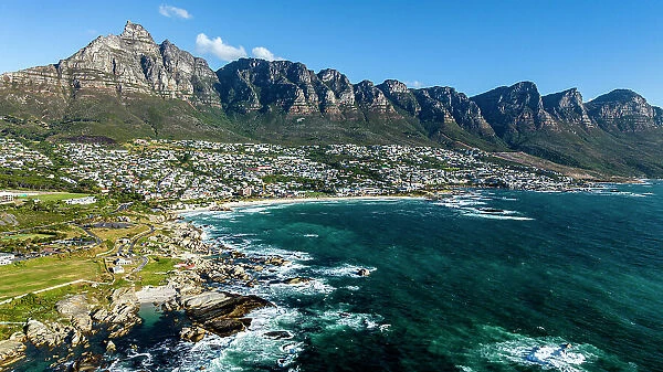 Aerial of the Twelve Apostles and Camps Bay, Cape Town, South Africa, Africa