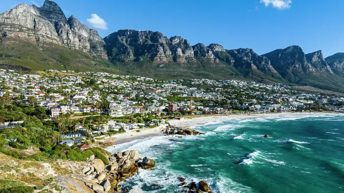 Framed Print : Aerial of the Twelve Apostles and Camps Bay, Cape Town, South Africa, Africa