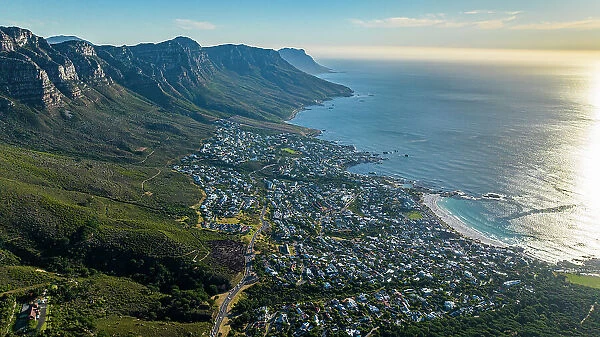 Aerial of The Twelve Apostles and Camps Bay, Cape Town, Cape Peninsula, South Africa, Africa