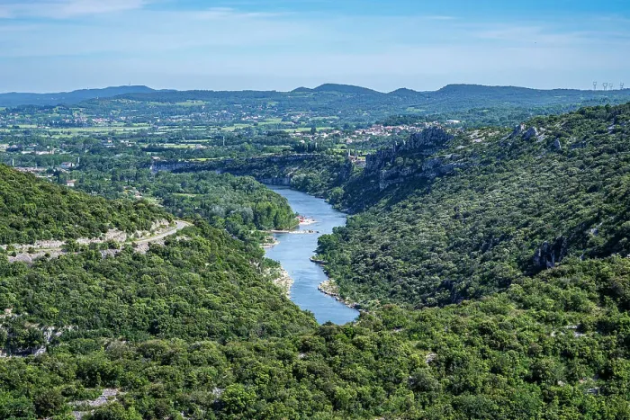 Framed Print : Aerial of the Ardeche Gorge (Gorges de l'Ardeche), Ardeche, Auvergne-Rhone-Alpes, France, Europe